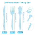 90 Pieces Light Blue Plastic Cutlery Set (Light Blue)