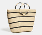 Beach Bags for Women Straw Tote Bag Summer Beach Bag Large Woven Straw Tote for Vacation Holiday (White)
