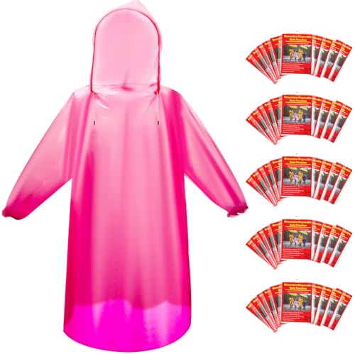 6 & 20 & 50 Pack Disposable Rain Ponchos for Adults (Pink / 6 Pack)
