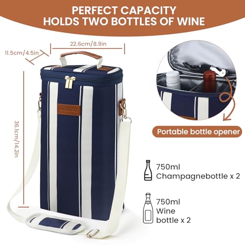 2 Bottle Insulated Wine Carrier Tote (Prussian Blue)