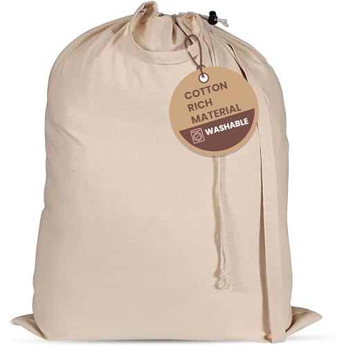 LFH Home Large Premium 1pack Cotton Rich Rich Canvas Laundry Bag with Drawstring and Handles Heavy Duty (18”x26” / Natural)