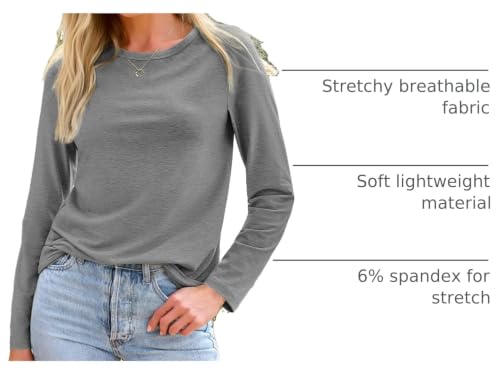 Long Sleeve Shirts for Women Casual Crewneck Tops Basic Tees (Medium / 01grey)