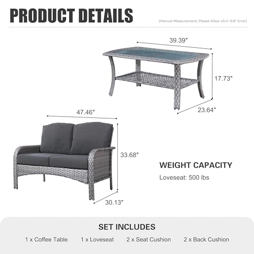 Patio Furniture Set (2 PCS Lovseat Table / Black)