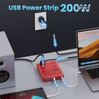 12-in-1 Charging Station USB C Power Strip with 5ft Cord,200W GaN IV USB C Charger Block,4 AC Outlets,8 USB for MacBook,iPhone 16/15/14,Fast Charging Desktop Charger for Office (Red) (A-Red)