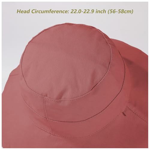 Womens Sun Hats Wide Brim Reversible Bucket Cotton Hat Packable Summer Travel Cap with Hat Clip (Medium / Wine Red2)