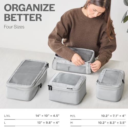 Compression Packing Cubes for Travel (4-Pack / Light Grey)