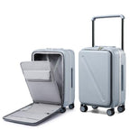 Wide Handle Luggage with Front Pocket Hardshell Aluminium Check In Suitcase with Wheels Medium 24 Inch Front Opening Checked Luggage with Spinner Wheels TSA Lock Airline Approved Luggage (Checked Medium 24 Inch / Grey)