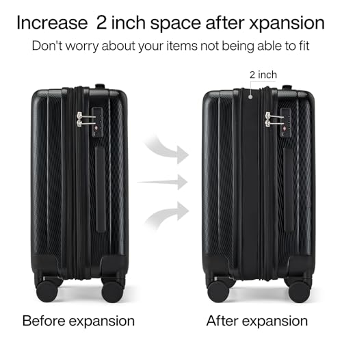 24 Inch Expandable Medium Checked Luggage with 8 Spinner Wheels (24 Inch EXT / Jet Black)