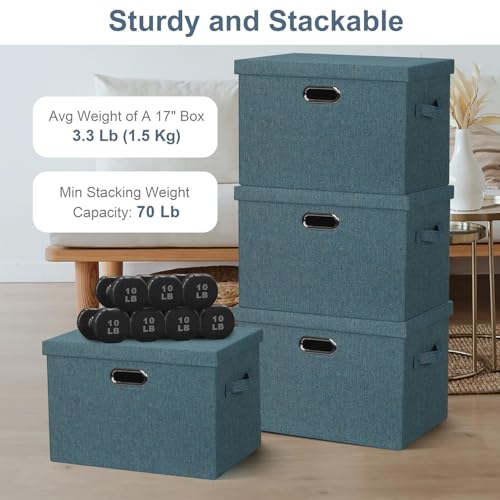 Storage Bins with Lids Fabric Closet Organizers Cubes Office Organization (Blue-Green / Large -3 Pack)