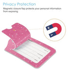 Luggage Tags Privacy Cover ID Label with Stainless Steel Loop and Address Card for Travel Bag Suitcase (Sparkling Rose Red)