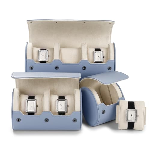 2 Slot Leather Watch Organizer Case Light Blue (Sky Blue / 2-Slot)