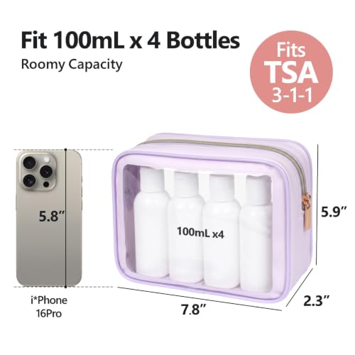 Clear Makeup Bag Travel (3 Pack Purple / TSA Specialist (3-Pack Medium - Soft))