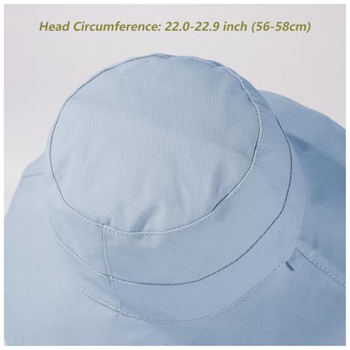 Womens Sun Hats Wide Brim Reversible Bucket Cotton Hat Packable Summer Travel Cap with Hat Clip (Medium / Blue2)