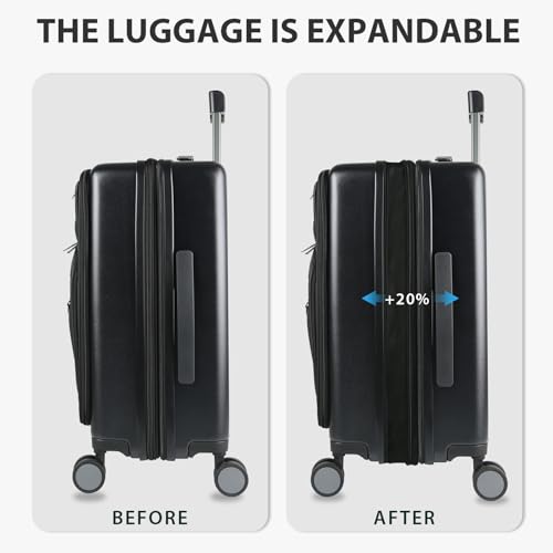 Hardside Expandable Carry On Luggage 22x14x9 Airline Approved With Front Business Pockets (Black/Army Green)