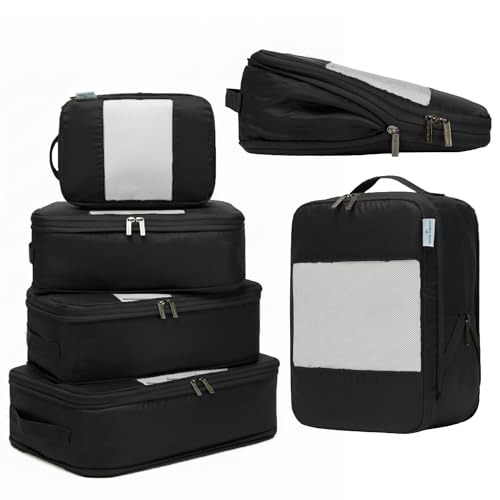 6 Pack Large Compression Packing Cubes for Travel (Black / 6 Pack)