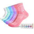 Ankle Compression Socks Women Men Plantar Fasciitis Relief 5 Pairs (Medium / White+cyan+blue+purple+pink（5 Pairs Gift Box）)