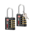Dual-Opening: Key or Combination Access Lock, Use Key to Recover Code If Forgotten, TSA Approved Locks for Luggage, Pelican case, Travel, Gym, School, Stainless Steel Shackle. (Black 2 Pk) (2 Pk / Black)