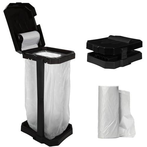 Heavy Duty Black Trash Bag Portable Trash Bag Holder Stand with 7 Bags (Heavy Duty Black)