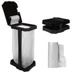 Heavy Duty Black Trash Bag Portable Trash Bag Holder Stand with 7 Bags (Heavy Duty Black)