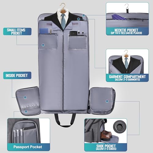 2 in 1 Garment Duffle Bags for Travel Mens Carry (Gray Mesh Storage)
