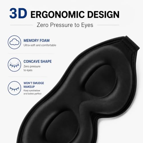 Sleep Mask with Deep Contoured Eye Cups (A1 Black)