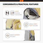 Sling Bag RFID Crossbody Sling Backpack Cross Body Shoulder Bag Travel Hiking Daypack for Women Men (Khaki)