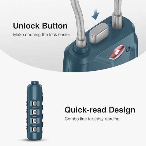 2 TSA Approved Luggage Locks 4 Digit Code Cable Lock Blue Peacock (Basic Blue Peacock)