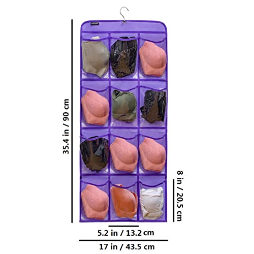 Dual Sided Hanging Shoe Organizer for Closet with Rotating Hanger Hanging Shoe Rack Holder with 24 Large Pockets (PURPLE)