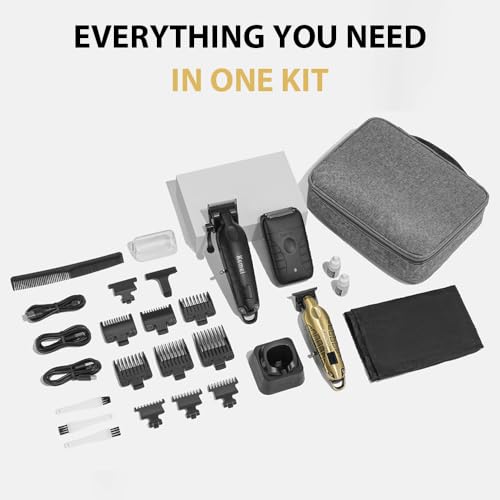 KM-2293 3-Piece Cordless Barber Kit with Foil Shaver, Gold (Gold)
