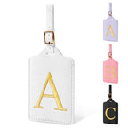 Personalized Initial Luggage Tags for Suitcase TSA Approved (White Leather,glod Letter / A)