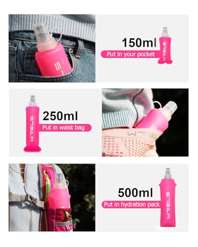 TPU Soft Flask Lightweight Portable Reusable Water Bottle (150ml/5.07oz-2 Pack-Pink)