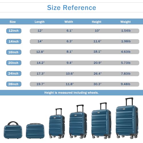 Luggage Sets 6 Piece Hardshell ABS Suitcases with 8 Silent Spinner Wheels Durable and Lightweight Travel Luggage for Family Trips Ink Blue (Ink Blue / 6-piece Set)