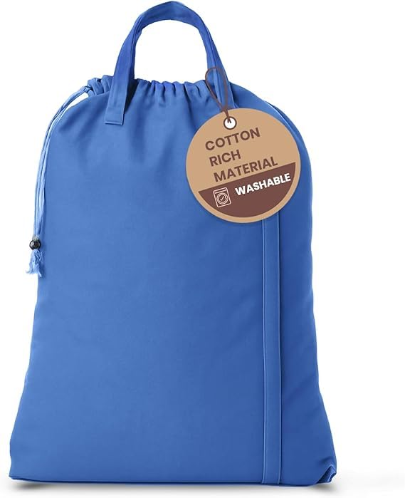 LFH Home Large Premium Cotton Rich Canvas Laundry Bag with Drawstring and Handles Heavy Duty (28”x36” (Pack of 6) / Sky Blue)