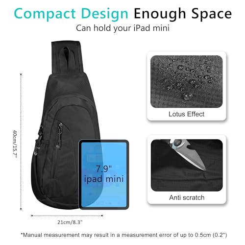 Small Sling Bag Lightweight Crossbody Bag for Women Men Hiking Backpack Travel Shoulder Bag Chest Daypack for Gym Work Outdoor Sports Black Black (Black/Black)