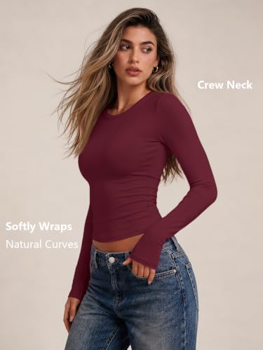 Womens Long Sleeve Shirts Basic Compression Tops Burgundy XS (X-Small / Burgundy)