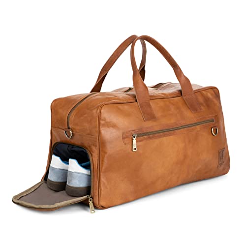 Vintage Full Grain Leather Duffle Bags Men Austin XL (Brown XL)