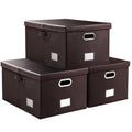 Collapsible Storage Box with Lid [3 (Brown / X-Large(3-Pack))