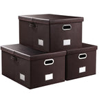 Collapsible Storage Box with Lid [3 (Brown / X-Large(3-Pack))