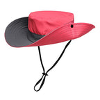 Womens Summer Sun Hat Beach Hat Wide Brim Outdoor UV Protection Hat Foldable Cool Mesh Ponytail Bucket Hat (6-7 / Red-gray)
