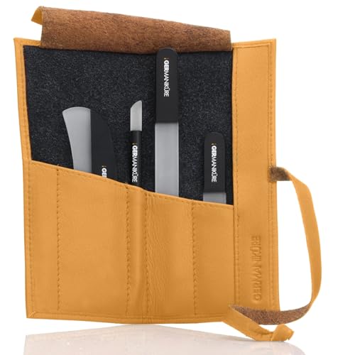 Czech Black Crystal Glass Nail File Set (4-Piece: Nail File, Travel File, Moon File / Yellow Leather)