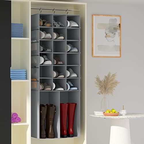 18+2 Section Hanging Shoe Organizer with Side Pockets (Grey With 10 Mesh Pockets / 20 Sections)