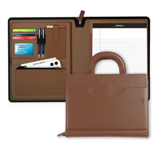 PU Leather Padfolio Portfolio with Handle (Brown)