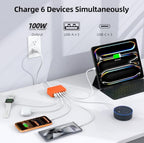 100W 6 in 1 USB Charger (Orange)