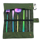 Reusable Travel Utensils (Green Pouch / Rainbow-C)