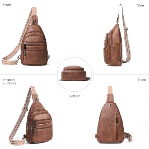 Sling Bag for Women Crossbody Bags Fanny Packs Over Shoulder Bag Sling Purse Backpack Vegan Leather Travel Handbag Purse Gifts Brown (Brown)