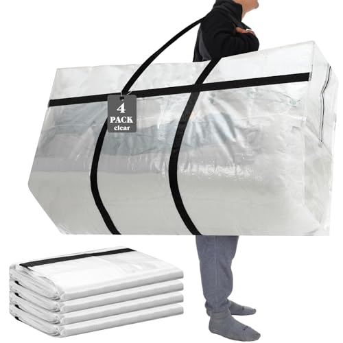 4 Pcs 96 Gallon Extra Large Moving Bags Heavy Duty Storage Bag (96 Gallon / Clear)