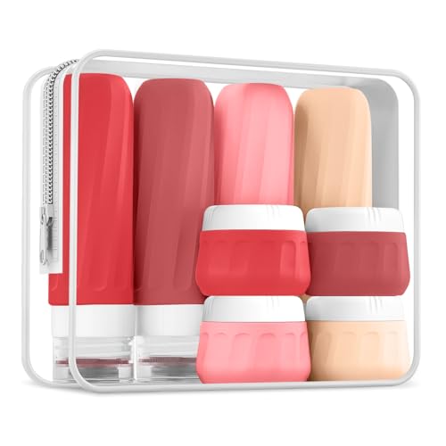 Travel Size Toiletries 8 Pack (3oz bottle 1oz jar / Cherry Red)