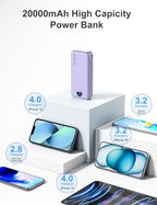 20000mAh Ultra Portable Charger Power Bank with inBuilt Cables&AC Wall Plug (Purple-20Ah)