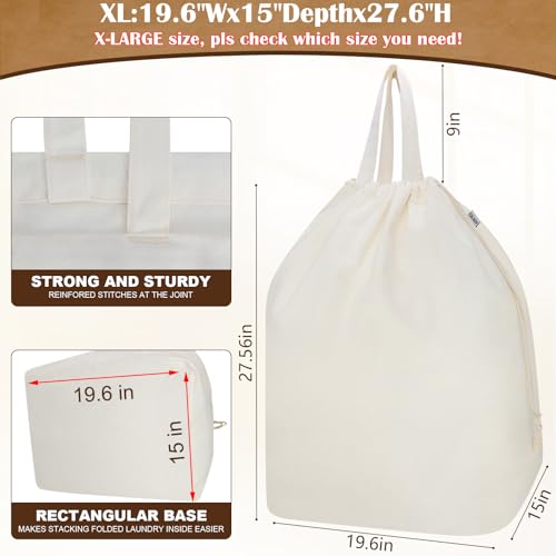 Canvas Laundry Bags with Handles & Rectangular Base (Beige XL | Rectangular Base / 19.6"Wx15"Depthx27.6"H)