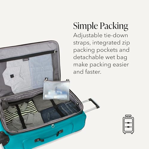 Sion Softside Expandable Spinner Luggage Durable Lightweight Travel Suitcase (Checked-Large 29-Inch / Teal)
